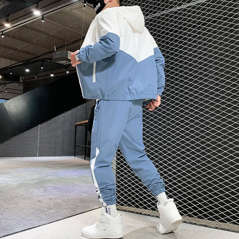 Dropshipping Patchwork Hip Hop Casual Men'S Sets 2025 Korean Style 2 Piece Sets Clothes Men Streetwear Fitness Male Tracksuit