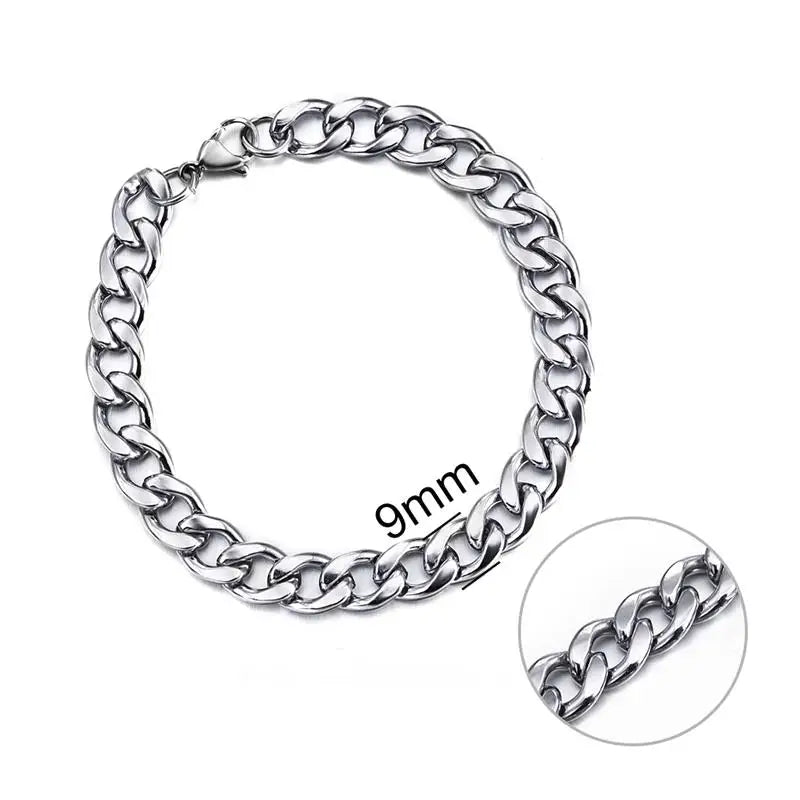 3-11 Mm Men Chain Bracelet Stainless Steel Curb Cuban Link Chain Bangle for Male Women Hiphop Trendy Wrist Jewelry Gift