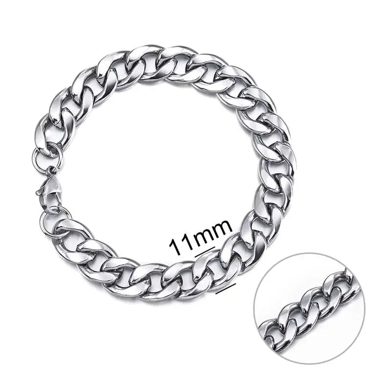 3-11 Mm Men Chain Bracelet Stainless Steel Curb Cuban Link Chain Bangle for Male Women Hiphop Trendy Wrist Jewelry Gift