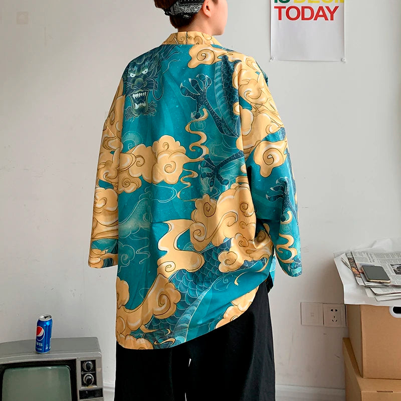 Japanese Original Man Animation Weaving Kimono Cardigan Yukata Male Kimono Jacket Men Japan Harajuku Streetwear Samurai Clothes