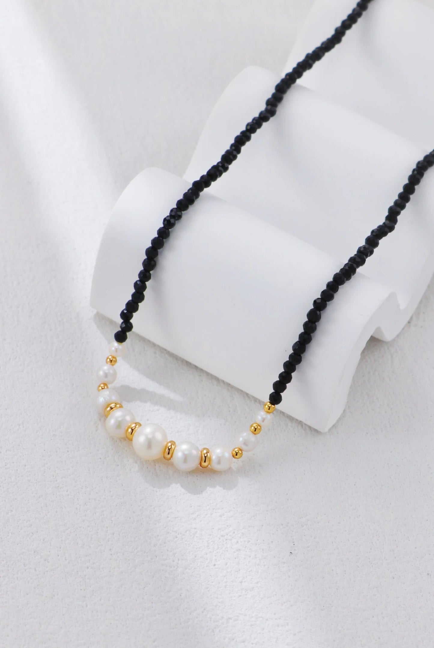 Gold Bead Black Spinel Pearl Necklace