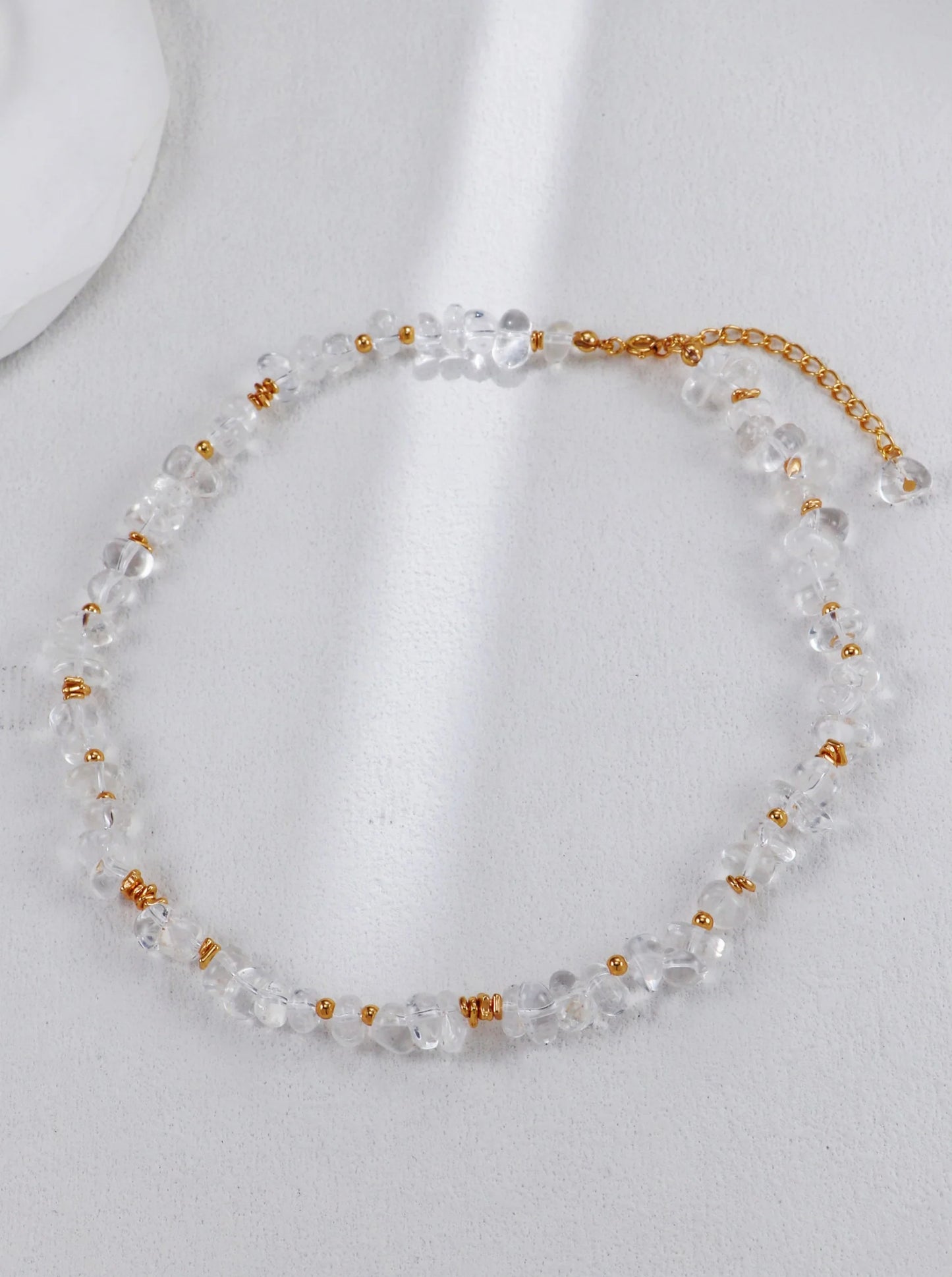 Gold Beads and White Crystal Necklace