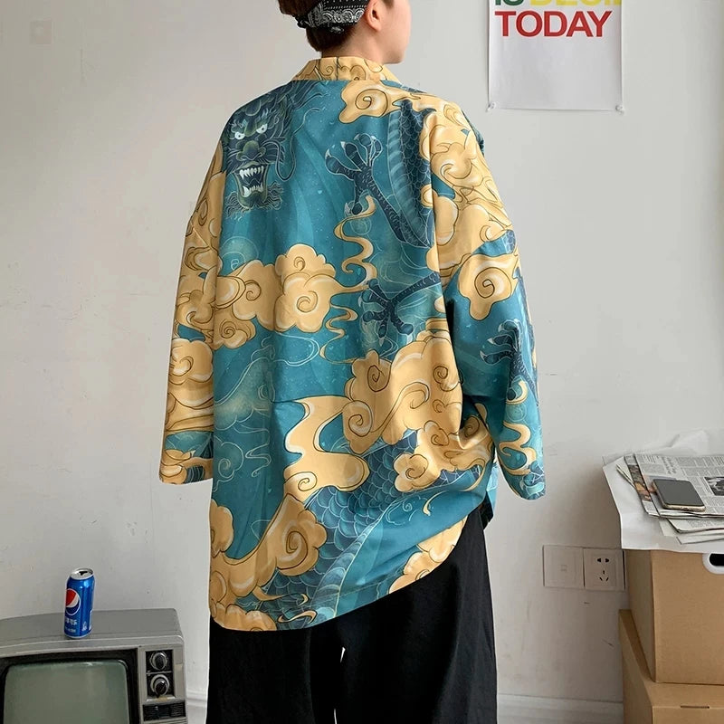 Japanese Original Man Animation Weaving Kimono Cardigan Yukata Male Kimono Jacket Men Japan Harajuku Streetwear Samurai Clothes