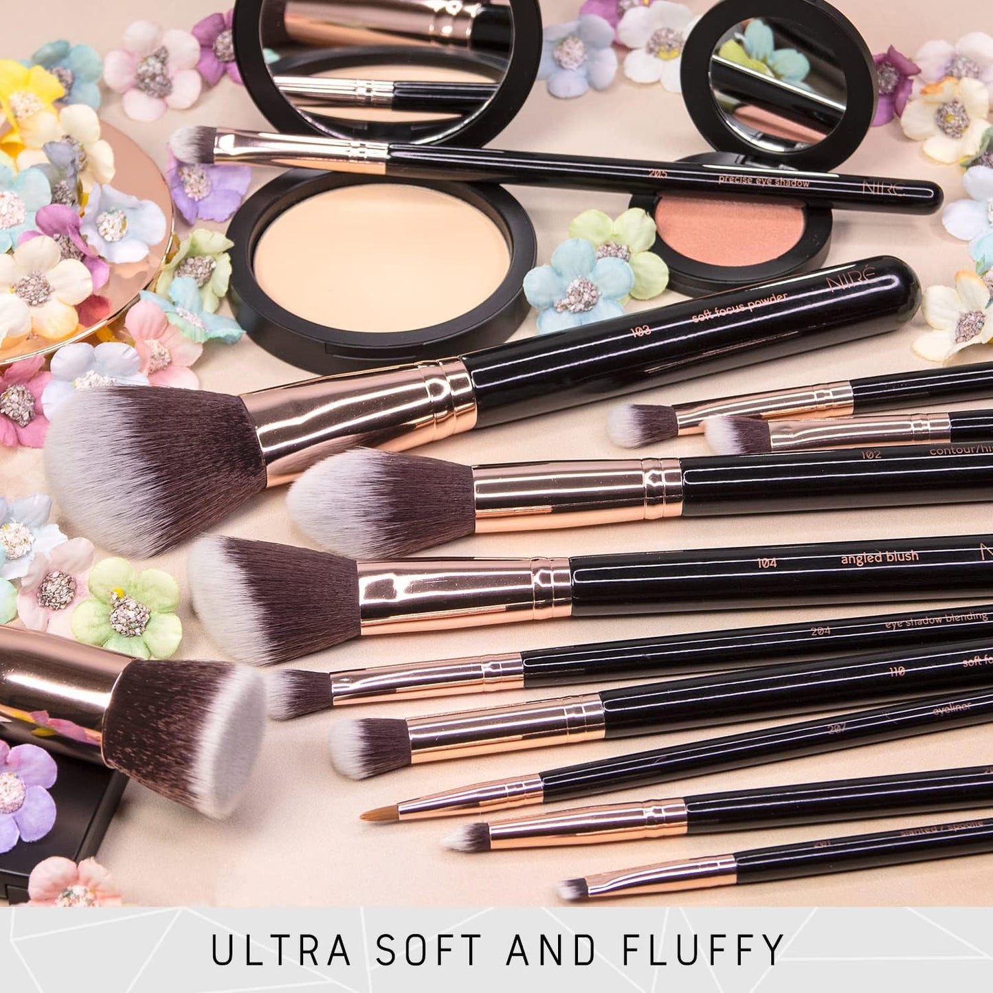 Beauty Set Pennelli Make up Professionali 15 Pezzi: Pennelli Trucco Vegani, Blender, Porta Pennelli, Pulitore Pennelli Trucco, Guida E Box Regalo