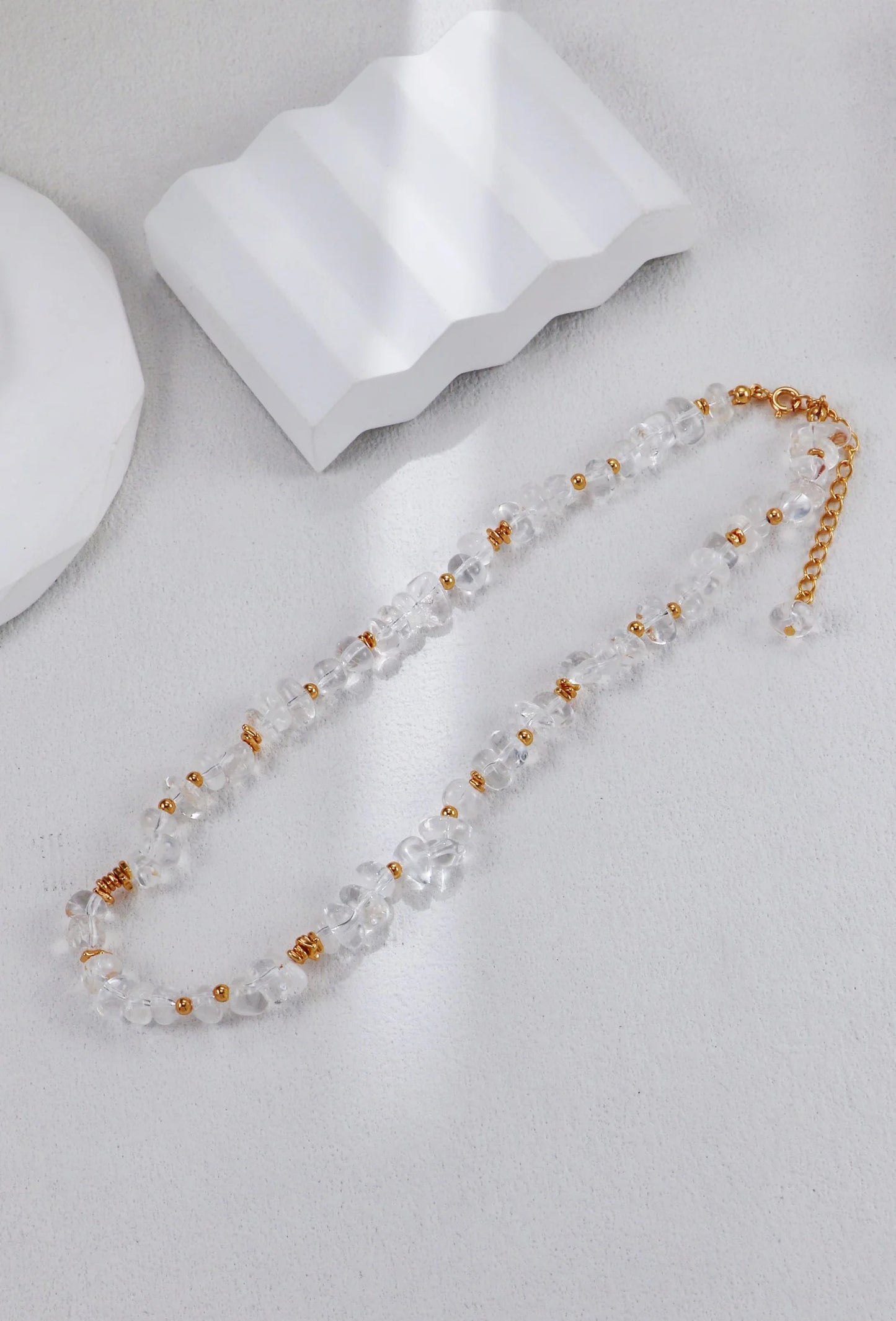 Gold Beads and White Crystal Necklace
