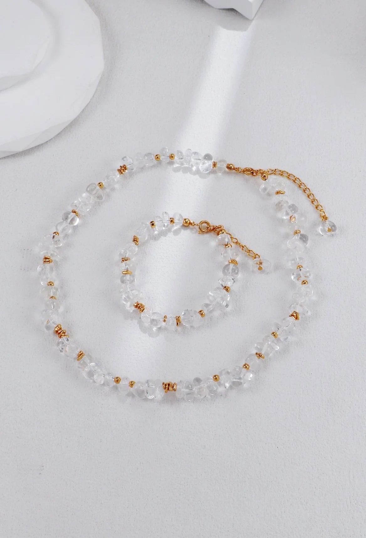 Gold Beads and White Crystal Necklace
