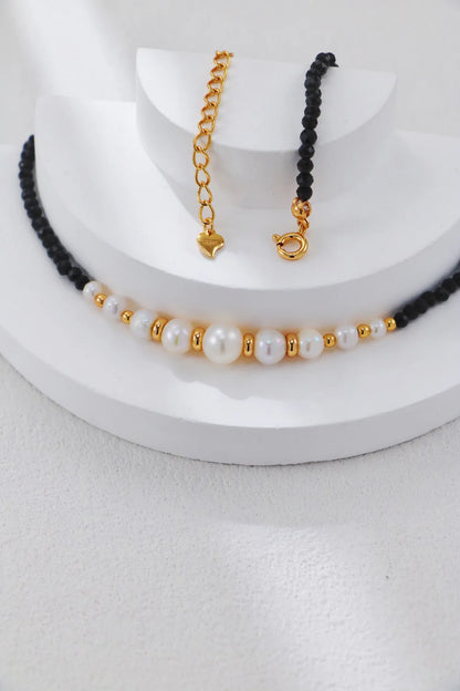 Gold Bead Black Spinel Pearl Necklace