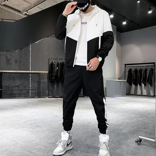 Dropshipping Patchwork Hip Hop Casual Men'S Sets 2025 Korean Style 2 Piece Sets Clothes Men Streetwear Fitness Male Tracksuit