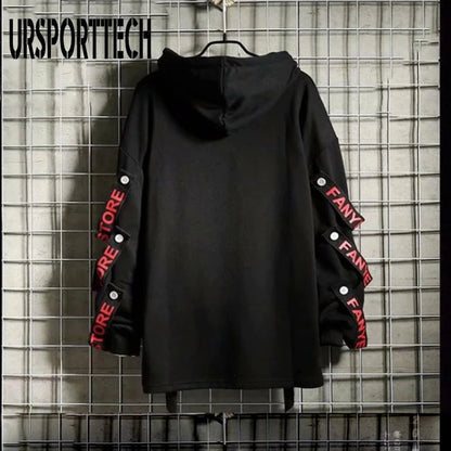 Hoodies Sweatshirts Men Hooded Fake Two Pieces Drawstring Letter Ribbons Men Boys Pullover Top Hip Hop Streetwear Hoodies