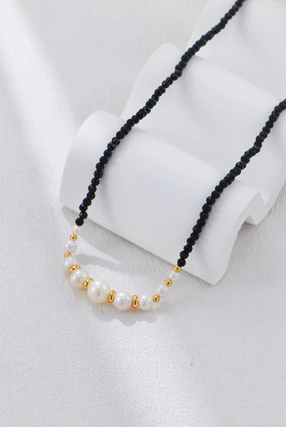 Gold Bead Black Spinel Pearl Necklace