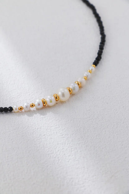 Gold Bead Black Spinel Pearl Necklace