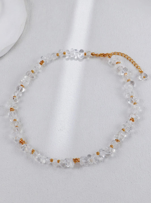 Gold Beads and White Crystal Necklace