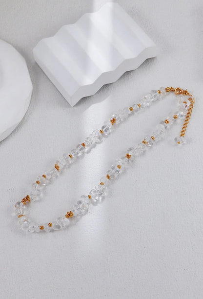 Gold Beads and White Crystal Necklace