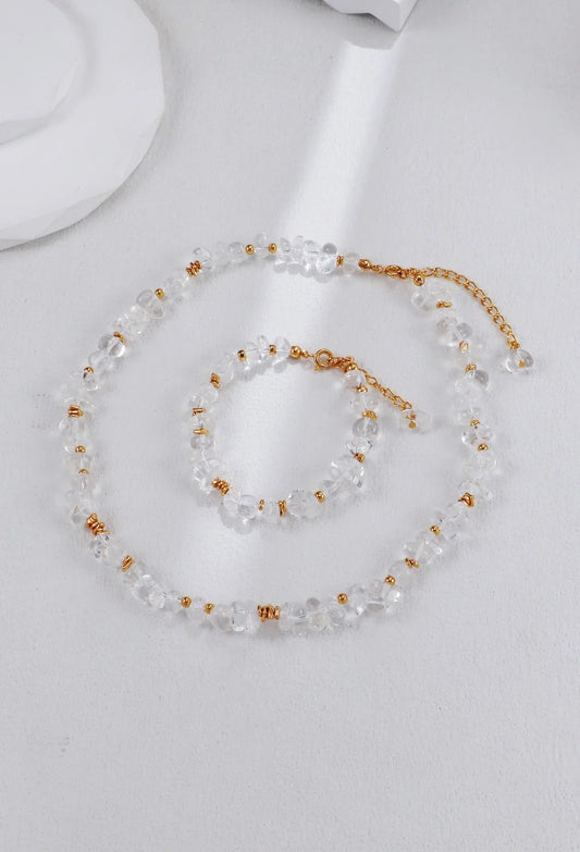 Gold Beads and White Crystal Necklace